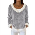 thumbnail image 2 of Women's Fashion Plush V Neck Pullover Top Long Sleeve Tee Printed Sweatshirt Flannel Shirt for Women Soft Comfort Casual Wear,Light Gray,M, 2 of 7