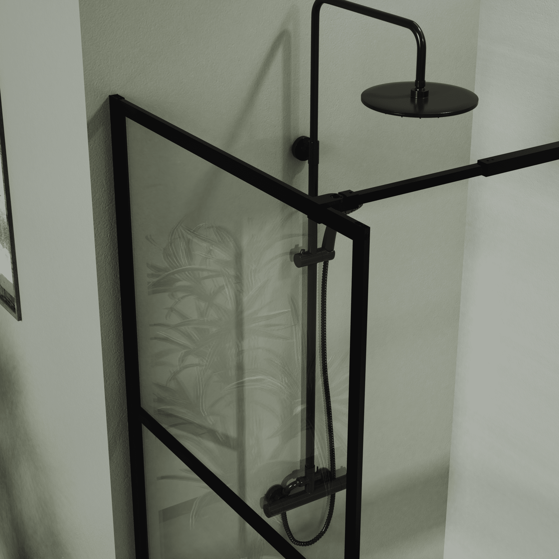 Kselythan 34" Walk-in Shower Glass Panel Doorless Framed Shower Screen,Shower Screen, Glass Shower Wall,0.2" Thick Clear Tempered Glass,3 Panel Type Shower Wall Bathroom Accessories,Black