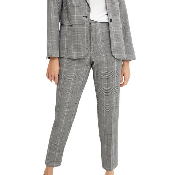 ellos Women's Plus Size Everyday Slim Pants - 10, Black White Plaid