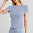 thumbnail image 2 of Ediodpoh Women's Fashion T Shirt Slim Fit Short Sleeve Round Neck Top for Casual Yoga Workout Daily Wear Comfortable Stretch Tee with Line Design with Jeans Skirts Womens Tshirts Light Blue M, 2 of 6