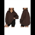 thumbnail image 3 of Sudadera de Entrenamiento de con Media Cremallera para Mujer, de Gran Tamaño, de Larga, Color Liso, con Hombros Caídos. Marrón Oscuro XXXL, 3 of 5
