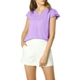 thumbnail image 5 of MODA NOVA Juniors Solid V Neck Cap Short Sleeves Work Blouse, 5 of 6