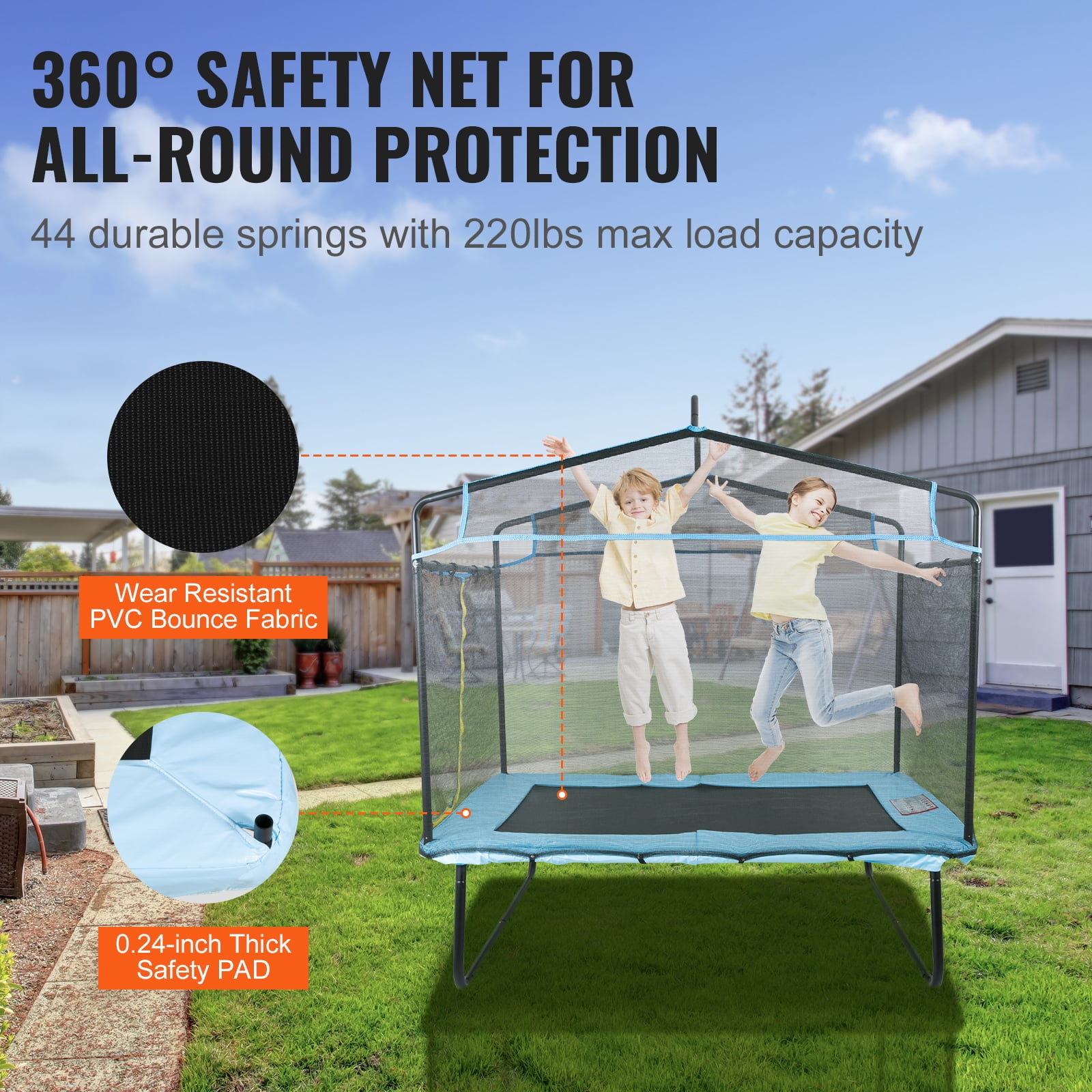 SKYSHALO Kids Trampoline with Enclosure Net and Gymnastics Bar, 6 ft
