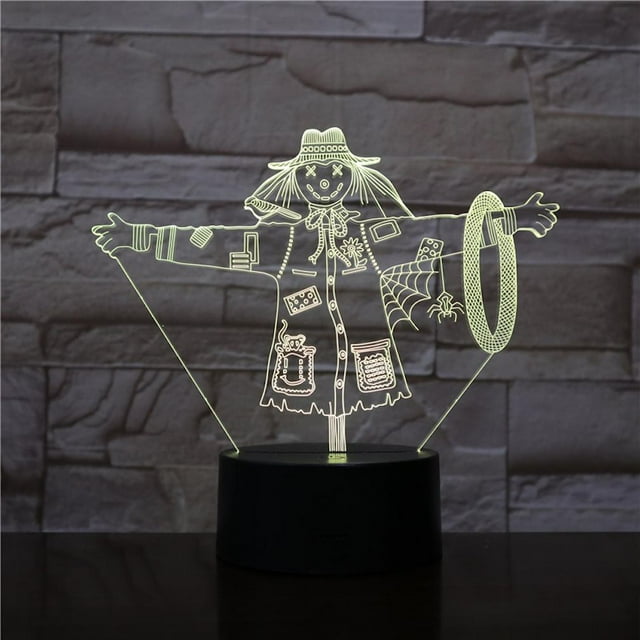Lámpara LED de ilusión LED 3D con forma de espantapájaros con luz nocturna con cambio de color