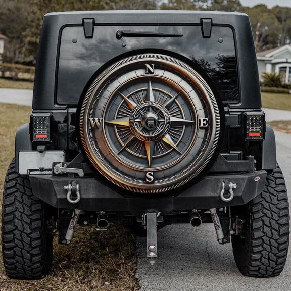 Lotusprinthandmade Direction Finder Graphic Spare Tire Cover With Backup Camera Hole 6 Sizes (27 in.), directional pattern themed spare tire cover