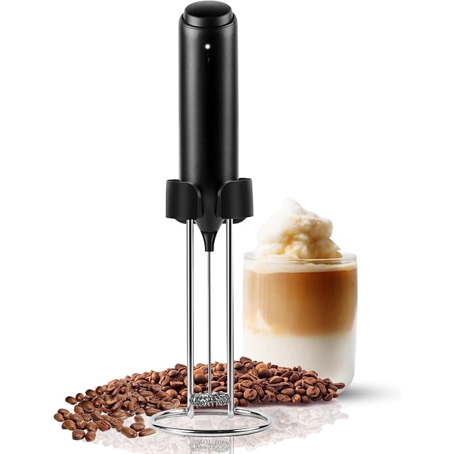 Espumador de leche recargable de mano, Espumador de café de mano recargable con soporte de carga integrado USB C, mezclador de bebidas eléctrico de mano, mini batidor eléctrico para café, Matcha y más