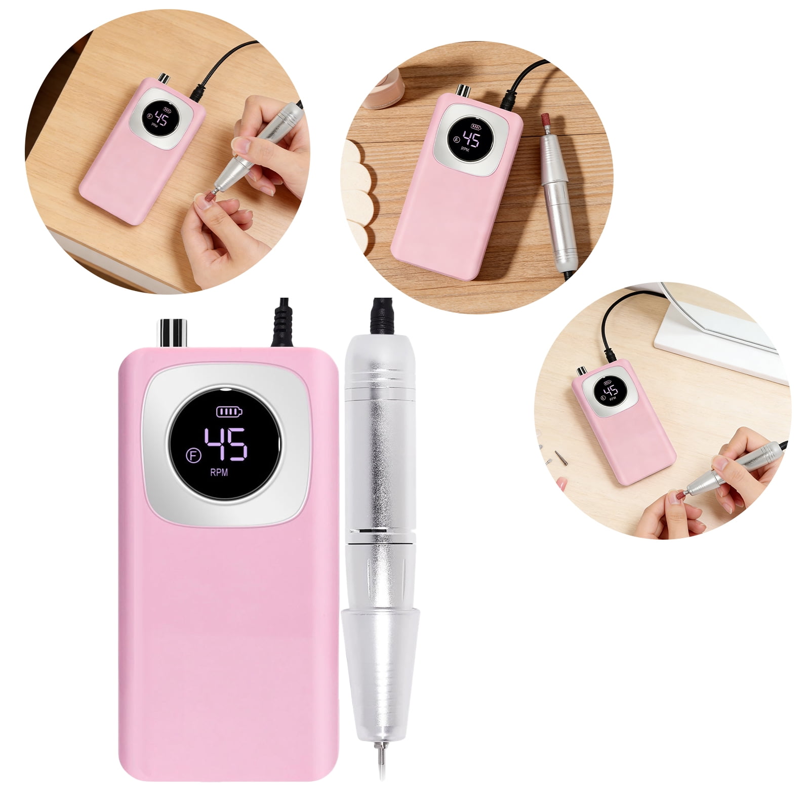 Btidfty Electric Nail Drill 45000RPM Rechargeable Cordless E-file with Bits Kit Portable Nail File for Acrylic Gel Polishing Removing (Pink)