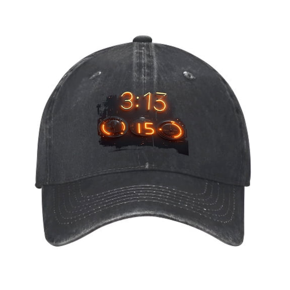 Vintage Cotton Washed Distressed Baseball Cap - Dark Cap with 3:15 Bright Orange Design & Clock Face Pattern - Stylish Golf Dad Hat for Men & Women