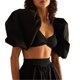 thumbnail image 4 of Txlixc Blusa de mujer, cuello V oscuro de color sólido, manga corta, blusa de pecho bajo, adecuada para el verano Txlixc moda, 4 of 8