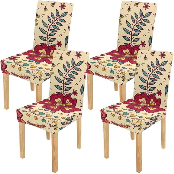 FMSHPON Flowers, Beetles, Butterflies and Dragonflies Stretch Chair Cover Protector Seat Slipcover for Dining Room Hotel Wedding Party Set of 4