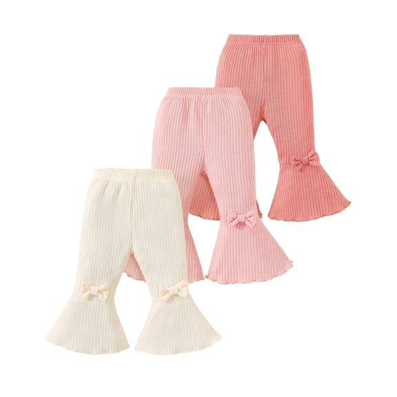 Infant Girls Clothes Baby Girl Pants Toddler Leggings 3 Pack Flare Baby Pants 3 6 9 12 18 24 Months Bell-bottoms for Girls Apricot Pink