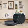 thumbnail image 3 of Glass Coffee Table 3 Tier Round Coffee Tables Tempered Clear Glass Top and Wood Table with Storage Modern Circle Coffee Table for Living Room (35.4" Black), 3 of 6
