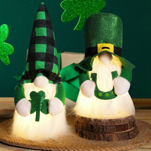FYHALE St Patricks Day Gnomes with Lights- Sequins Hat Gnome Plush Decorations Home Table Ornament St. Patrick's Day Gift