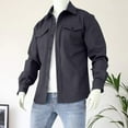 thumbnail image 2 of TFEOQRY Men's Casual Work Shirt Long Sleeve Lightweight Button Up Solid Color Jacket with Chest Pockets Dark Gray, 2 of 6