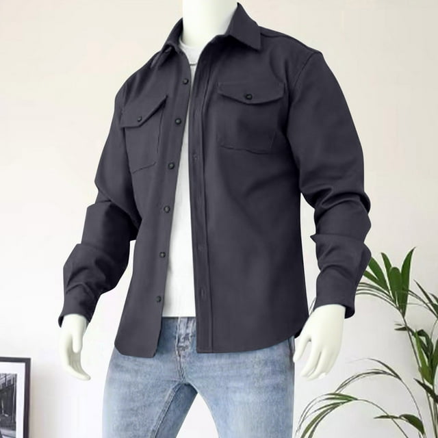 LOVZFMLL Jackets for Men Man Winter Long Sleeve Button Pockets Turn-down Collar Jacket Coat