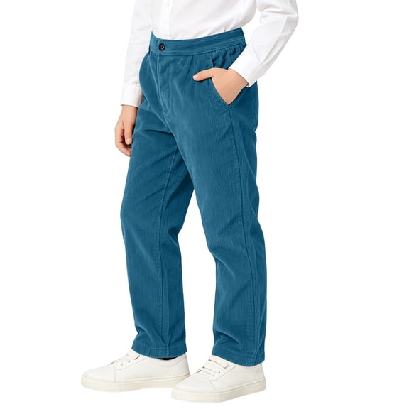 Corduroy Pants for Boys Girls Button Down Zip Up Tapered Pant Stretchy Casual Fashion Fall Winter Trousers with Pockets (15-16 Years, Blue)