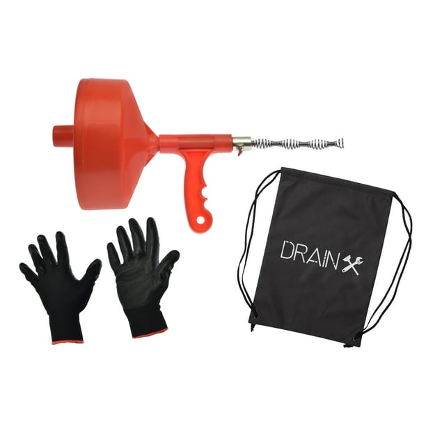 DrainX Drain Auger 25Ft Plumbing Snake with Work Gloves and Storage