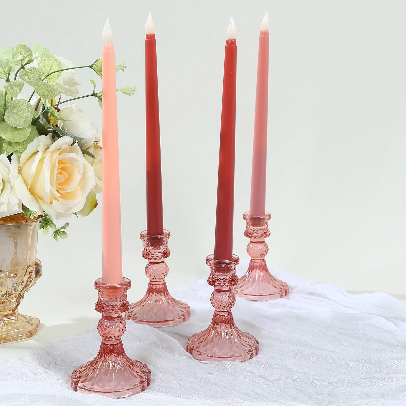 BalsaCircle 8 Pink 11" LED Mixed Taper Flameless Candles Lights Wedding Reception