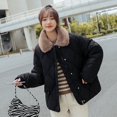 thumbnail image 1 of Chaqueta de algodón con rejilla de diamantes de invierno, chaqueta de algodón con cuello de piel corto para mujer, abrigo grueso, chaqueta de pan pequeña suelta, chaqueta de algodón, 1 of 6