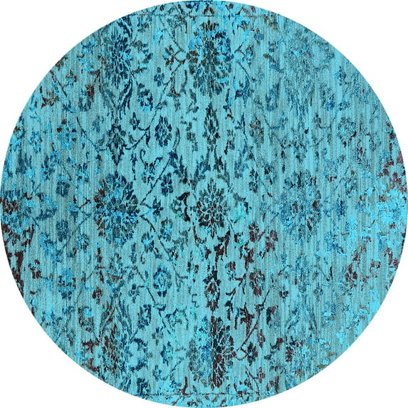 Ahgly Company Indoor Round Oriental Light Blue Industrial Area Rugs, 5' Round