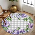 thumbnail image 3 of Round Area Rug 6 Ft, Purple Flowers Washable Non-Slip Circle Carpet for Living Room/Bedroom, Spring Floral Leaves Plants Gray Plaid Low-Profile Indoor Mats Collection Rugs for Residential, 3 of 7