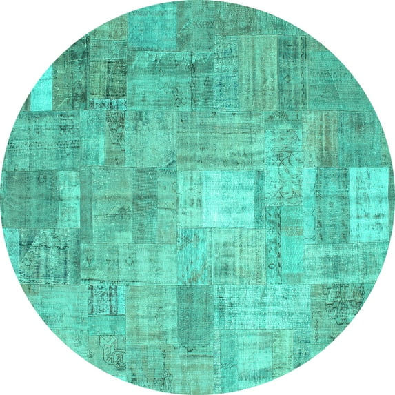 Ahgly Company Indoor Round Patchwork Turquoise Blue Transitional Area Rugs, 3' Round