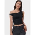 thumbnail image 5 of Women’s One-Shoulder Ruched Crop Top - Casual Off-Shoulder Twist Strap Summer Tank Top, Going Out Shirt, 5 of 6
