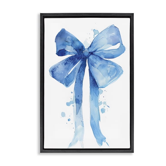 Stupell Industries Glam Blue Bell Bow Illustration Black Floating Frame Canvas Art, 17 x 25, by LSR Design Studio