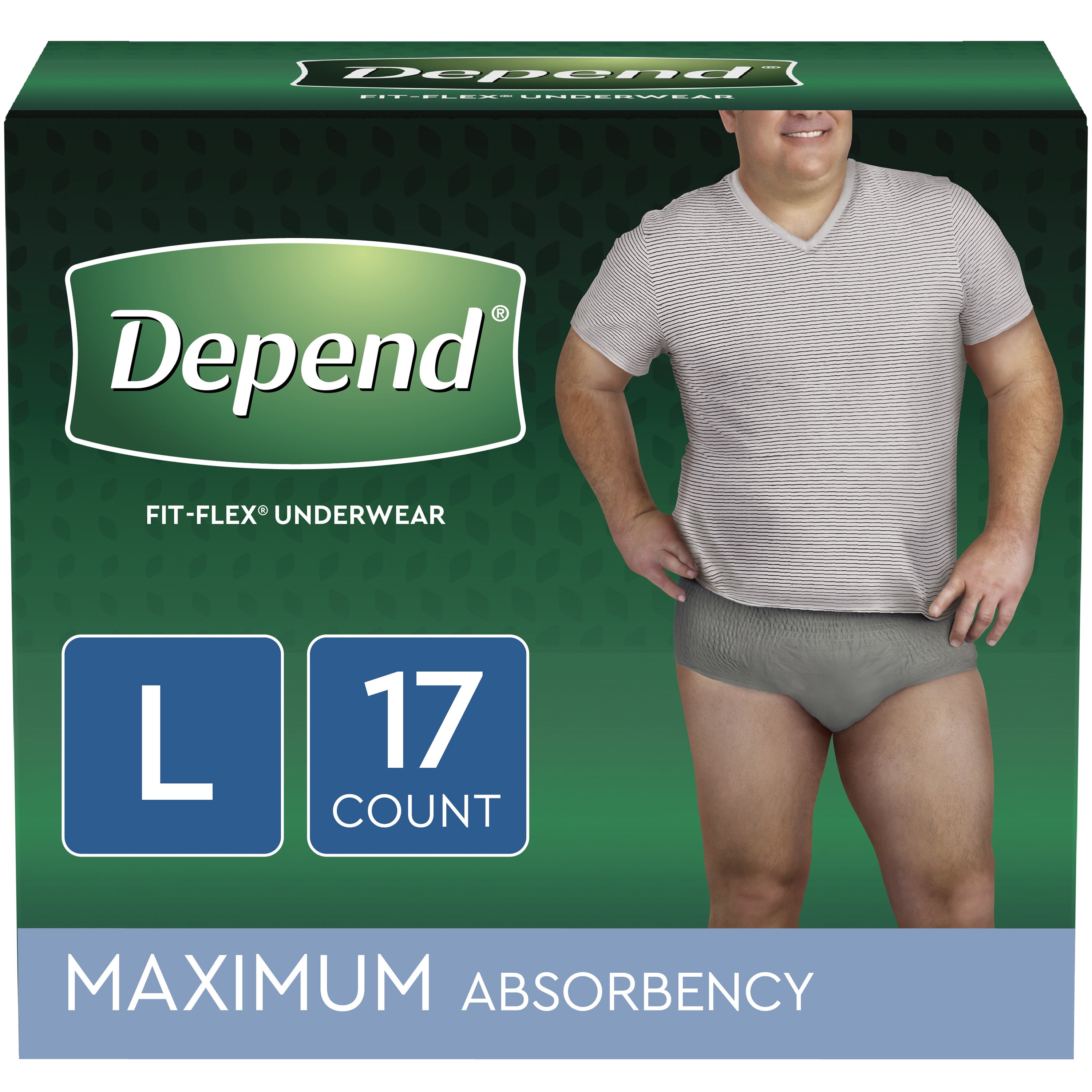 Depend FitFlex Incontinence Underwear for Men, Maximum Absorbency, L, Grey, 17 Count Walmart