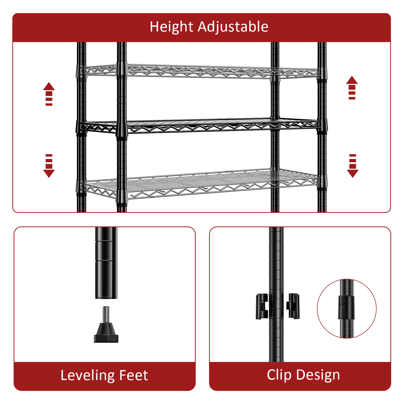 IZEUK 2-Tier Black Metal Shelving Unit, Adjustable Wire Rack Organizer, 220 lbs, 27.6"W x 11.8"D x 23.4"H