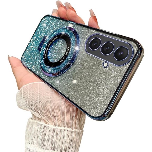 for Galaxy A54 5G Case Magnetic [Compatible with Magsafe] Wireless Glitter Sparkly Plated Kickstand Holder Shockproof Camera Lens Protector Phone Cover Case for Samsung Galaxy A54 5G-Blue