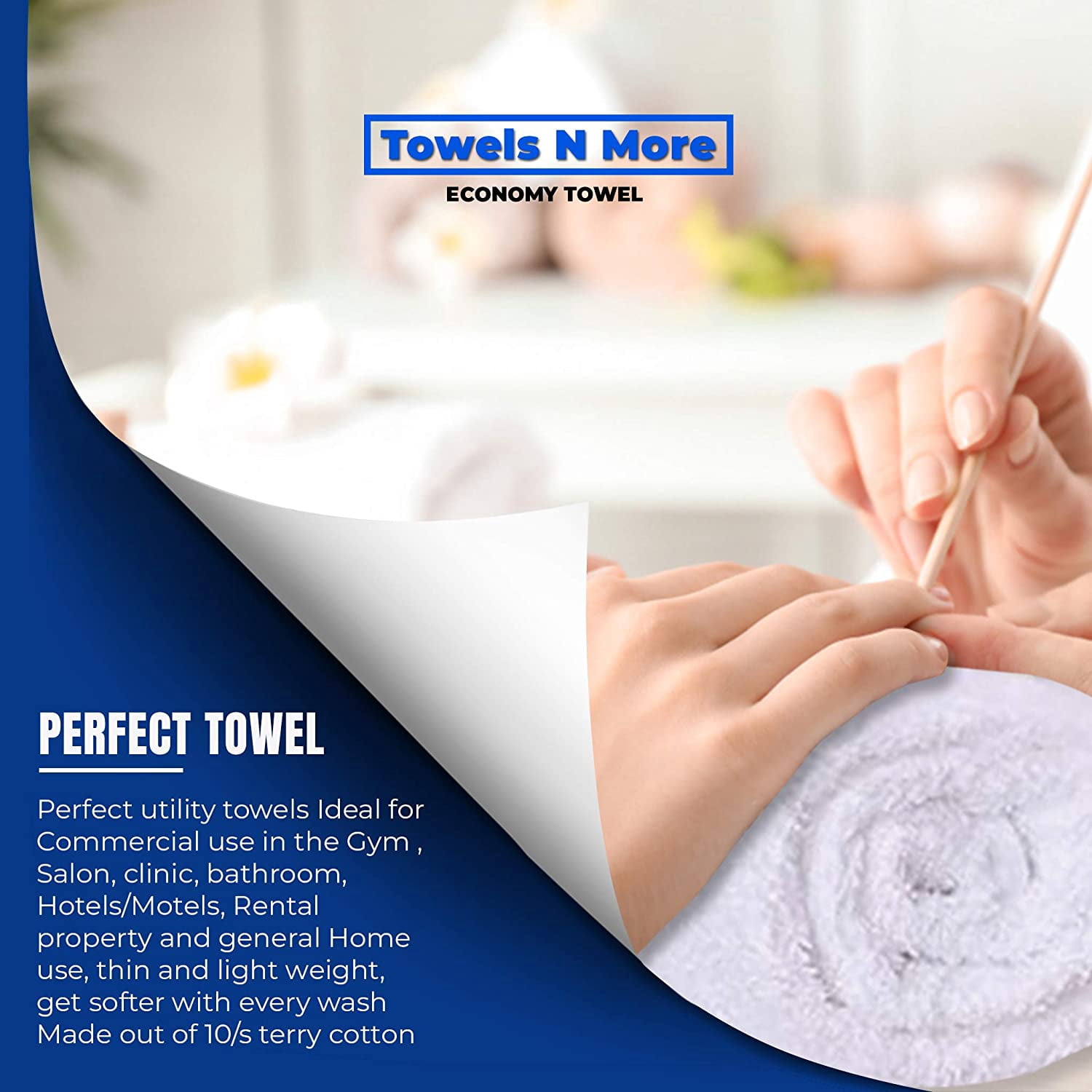 12 Pack White 16x27 100% RS Cotton Loop Hand Towels Salon/Gym/Hotel Super Absorbent Best for Gym, Bathroom, Kitchen, Home or Commercial use, by Towels N More