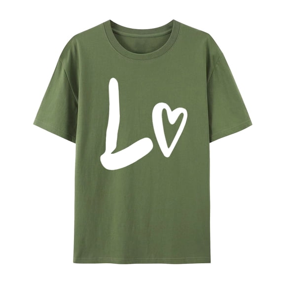 Baqcunre Valentine'S Day Shirts For Women Men And Women With With Love Printed Couple T Shirt Short Sleeve Top(Army Green XS-4XL),Womens Tops Graphic Tees For Women Shirts For Women Womens Tops
