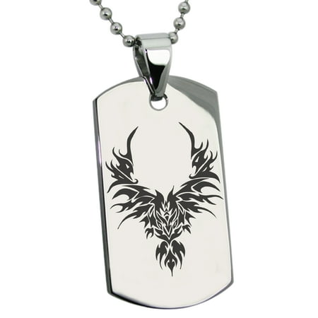 Stainless Steel Rising Phoenix Blaze Engraved Dog Tag Pendant