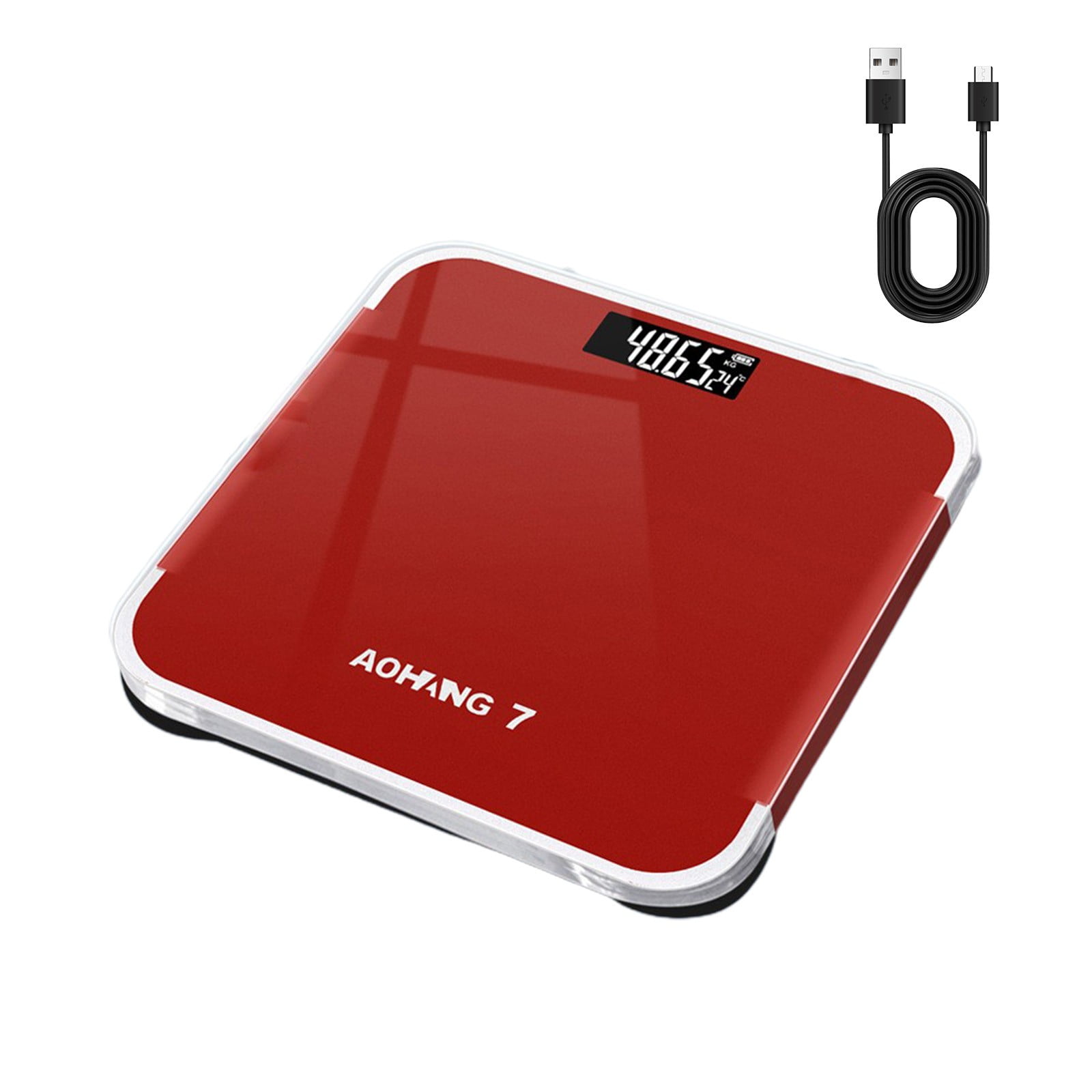 Weight Scale Digital Bathroom Scale LCD High-Definition Display | Electronic Body Weight Scale | 1pc | Tempered Glass | Rechargeable | High Accuracy | Durable Construction | Sleek Design | Red