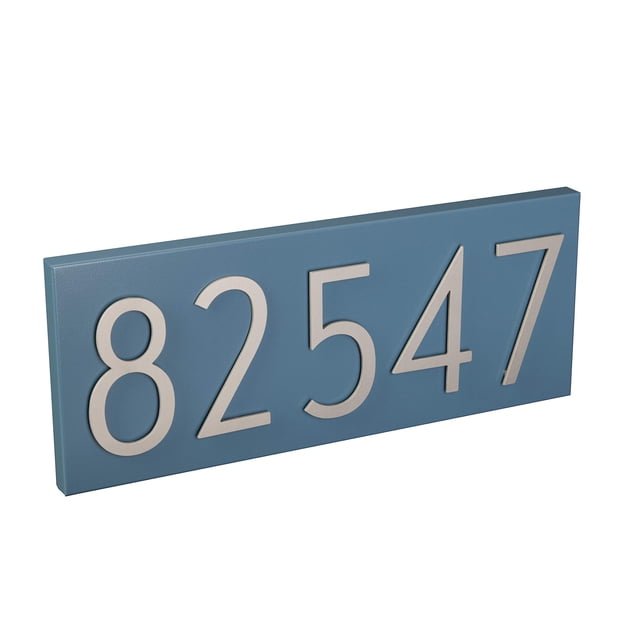modbox USA Modern 15" x 6" Address Plaque with Aluminum House Numbers (satin blue)