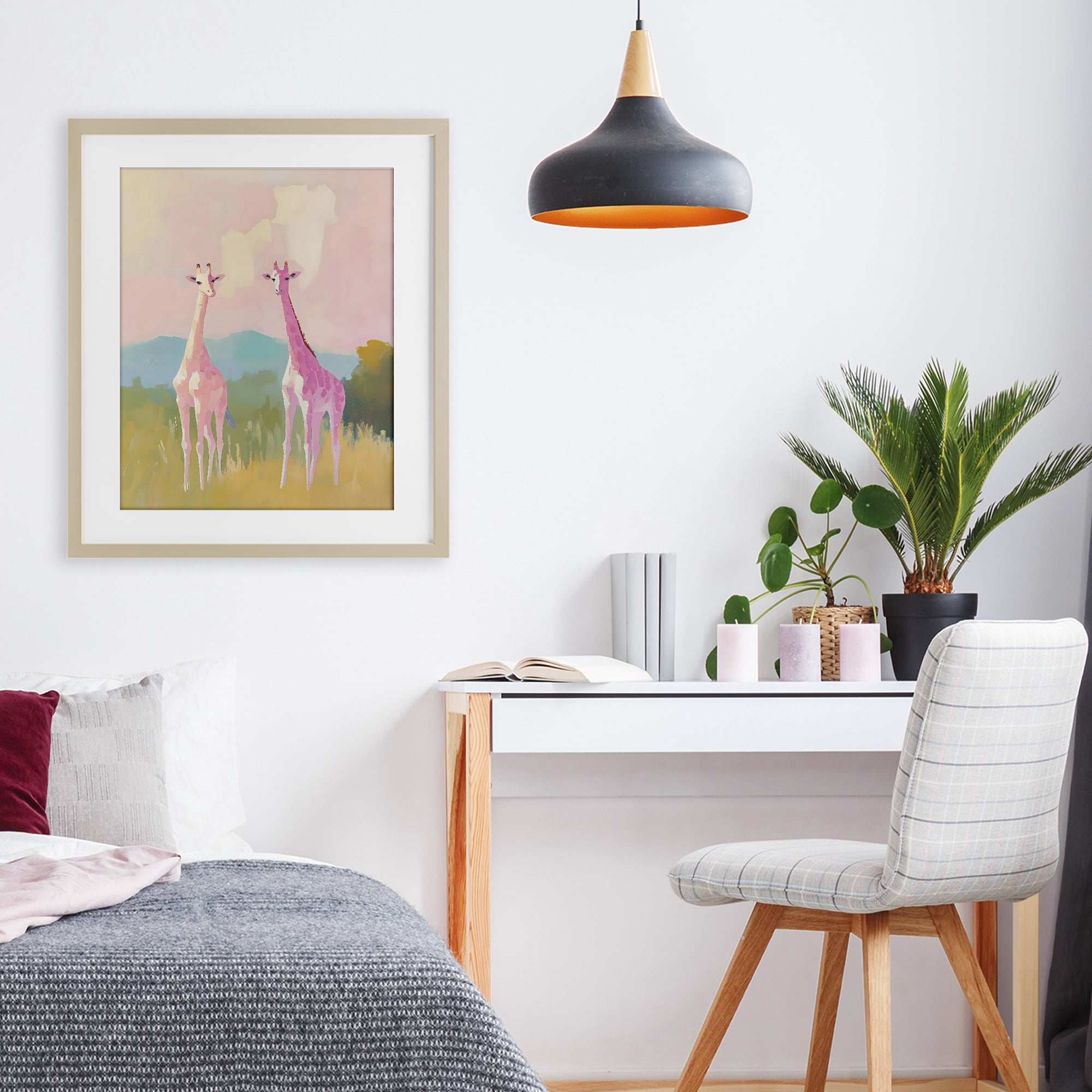 Stupell Industries Pink Giraffes on Savanna Birch Framed Print Under Glass, design by The Prints Vibe