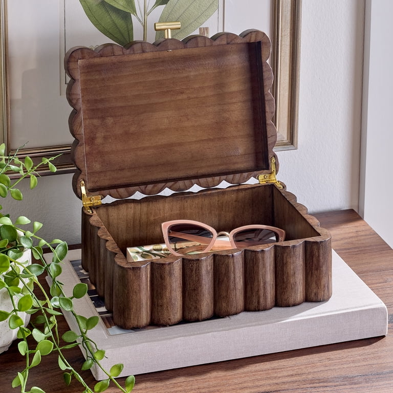 Better Homes & Gardens Scalloped Wooden Jewelry Box, Brown, Pine