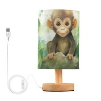 Monkey Leaves Table Lamp USB Bedside Desk Nightstand Lamp Printed Gifts Small Lamp Wood Base for Bedroom Living Room Kids Room College Dorm