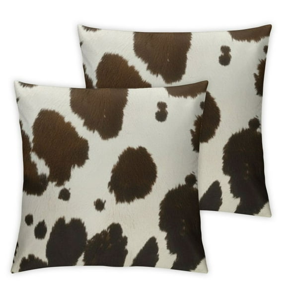 PHYHOO Western Cow Print Throw Pillows Cover Set of 2 Brown Faux Fur Decorative Pillow Covers Farmhouse Animal Print Square Pillowcase for Outdoor Couch Sofa Bed Room Decor 12x12in