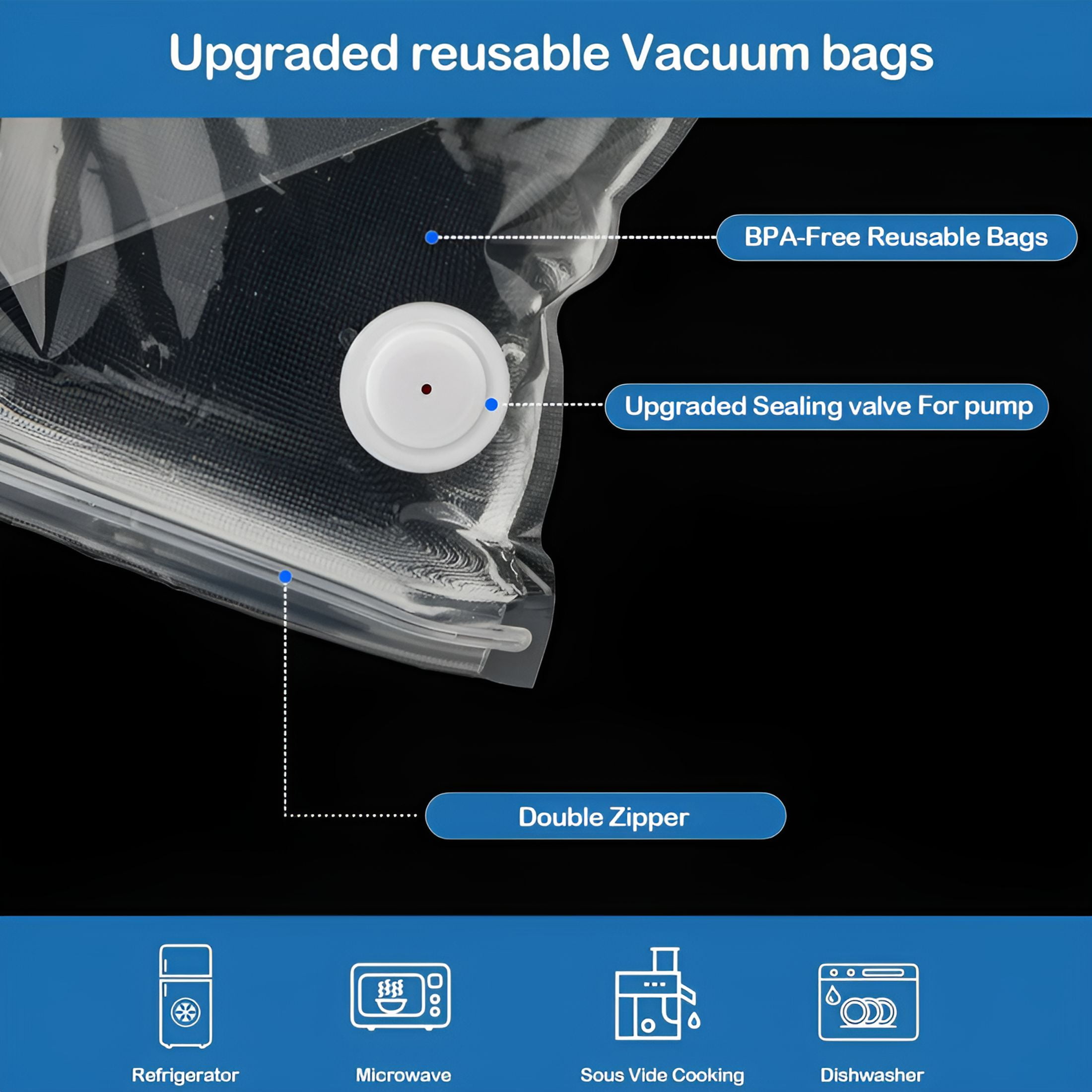 ACDANC 40PCS Vacuum Sealer Bags for Food with Air Valve, Reusable Sous Vide Bags (20 large+20 small)