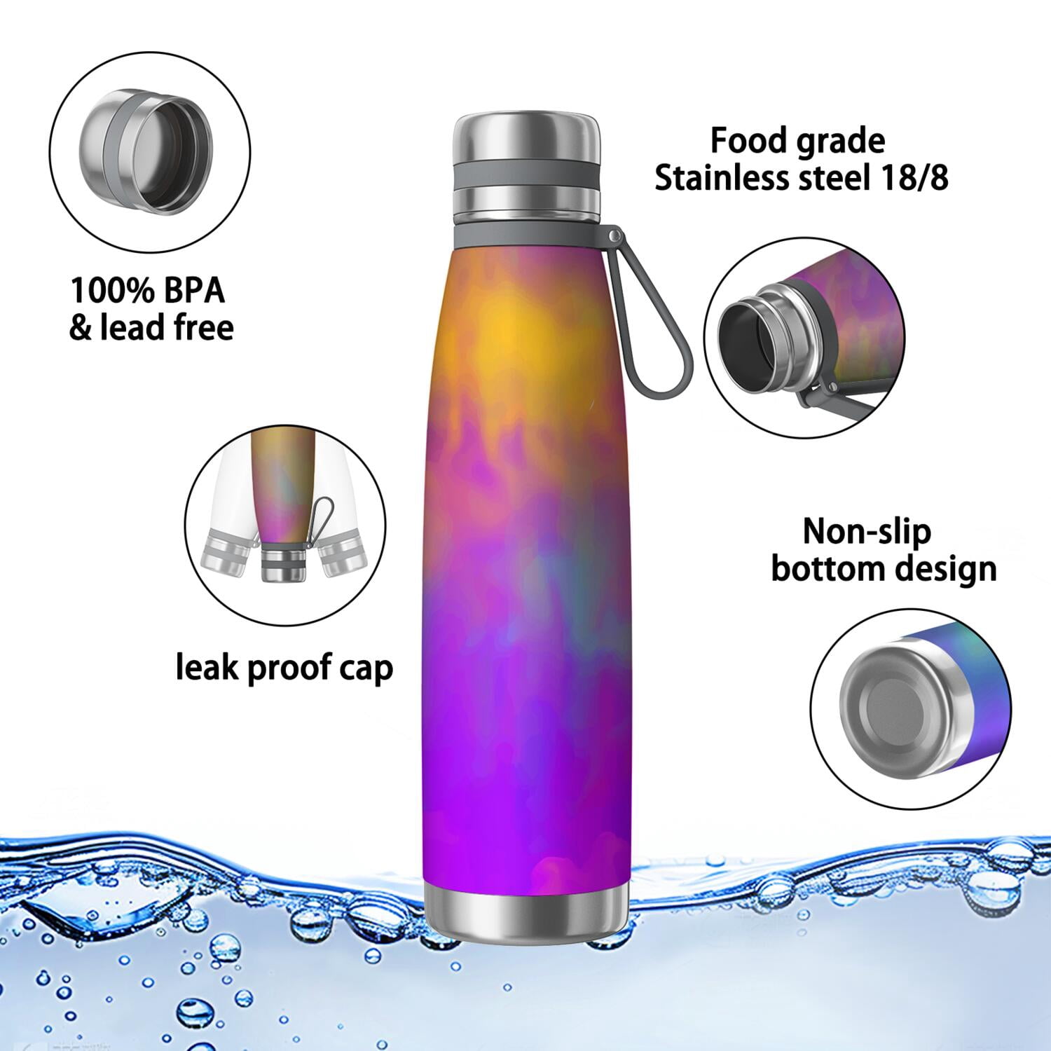 29oz Insulated Water Bottle with Tea Infuser, Stainless Steel Travel Mug, Fluid Smoke Aurora Art Style