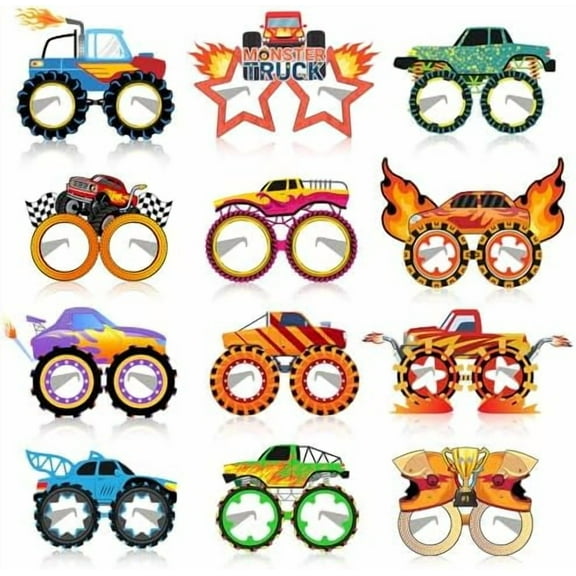 24 PCS Monster Truck Paper Eyeglasses Monster Truck Party Favors Supplies Birthday Party Decorations Gifts Photo Booth Props for Kids Boys