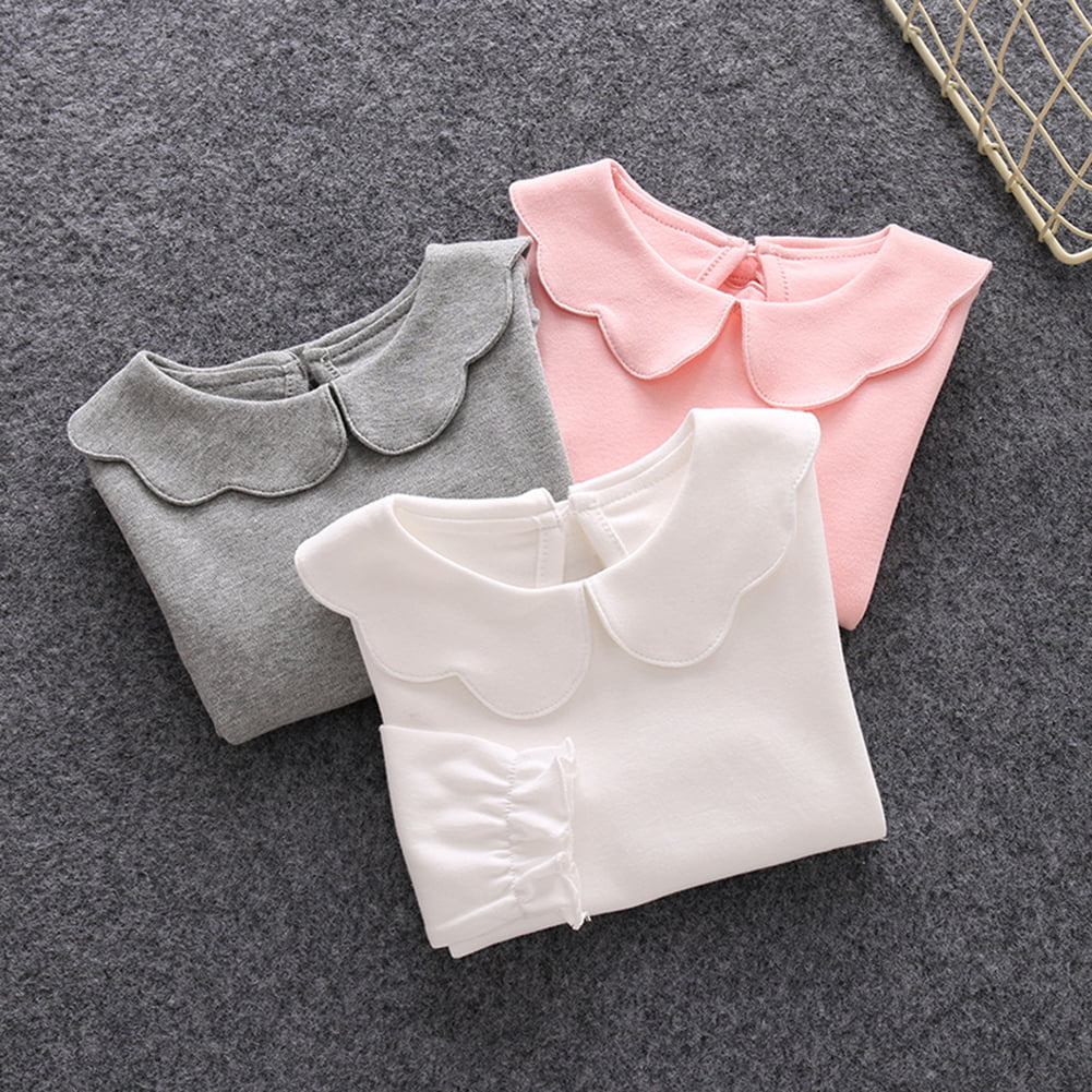 2023 Spring Autumn 3 4 5 6 8 10 Years Children's Clothing Kids Peterpan  Collar Solid Long Sleeve Basic T-Shirt For Baby Girls - AliExpress