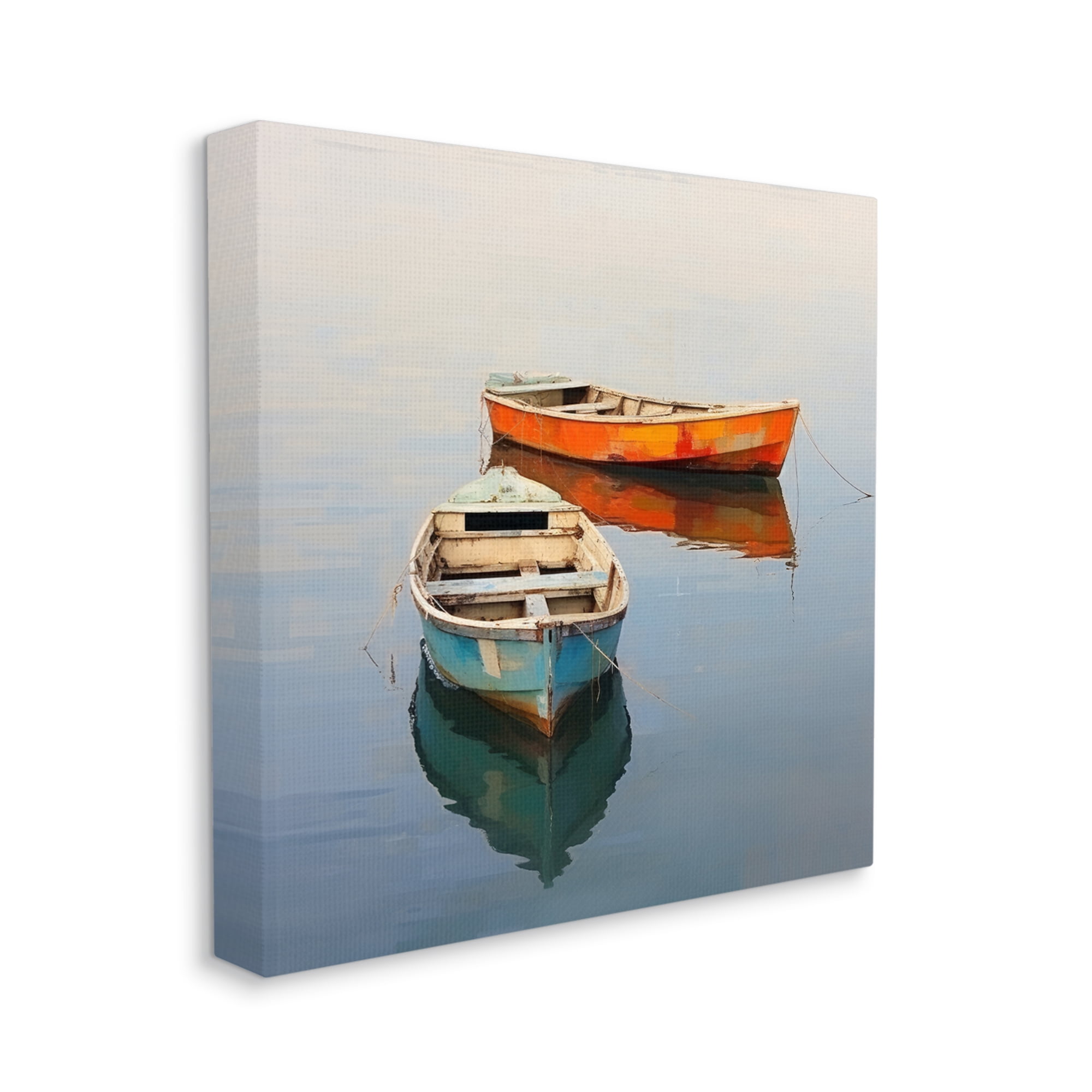 Stupell Industries Orange & Blue Boats Transportation Painting Gallery Wrapped Canvas Art Print Wall Art, 17 x 17
