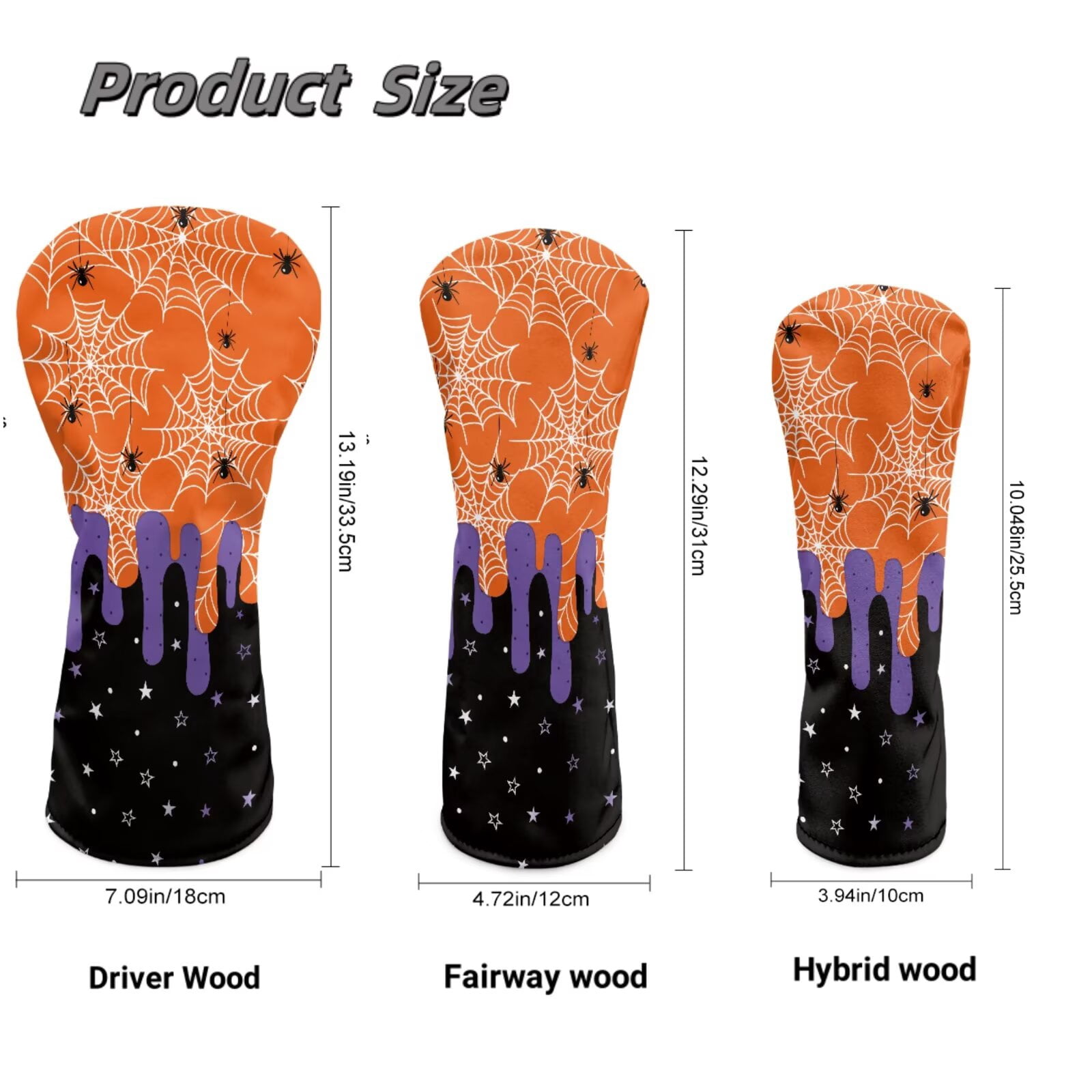 Uorisanigo Golf Club Head Cover for Fairway Woods Driver Hybrids, Funny Cobweb Print Golf Headcover Set of 3, Premium Leather Golfclub Covers for Extra Club Protection, Abrasion-Resistant