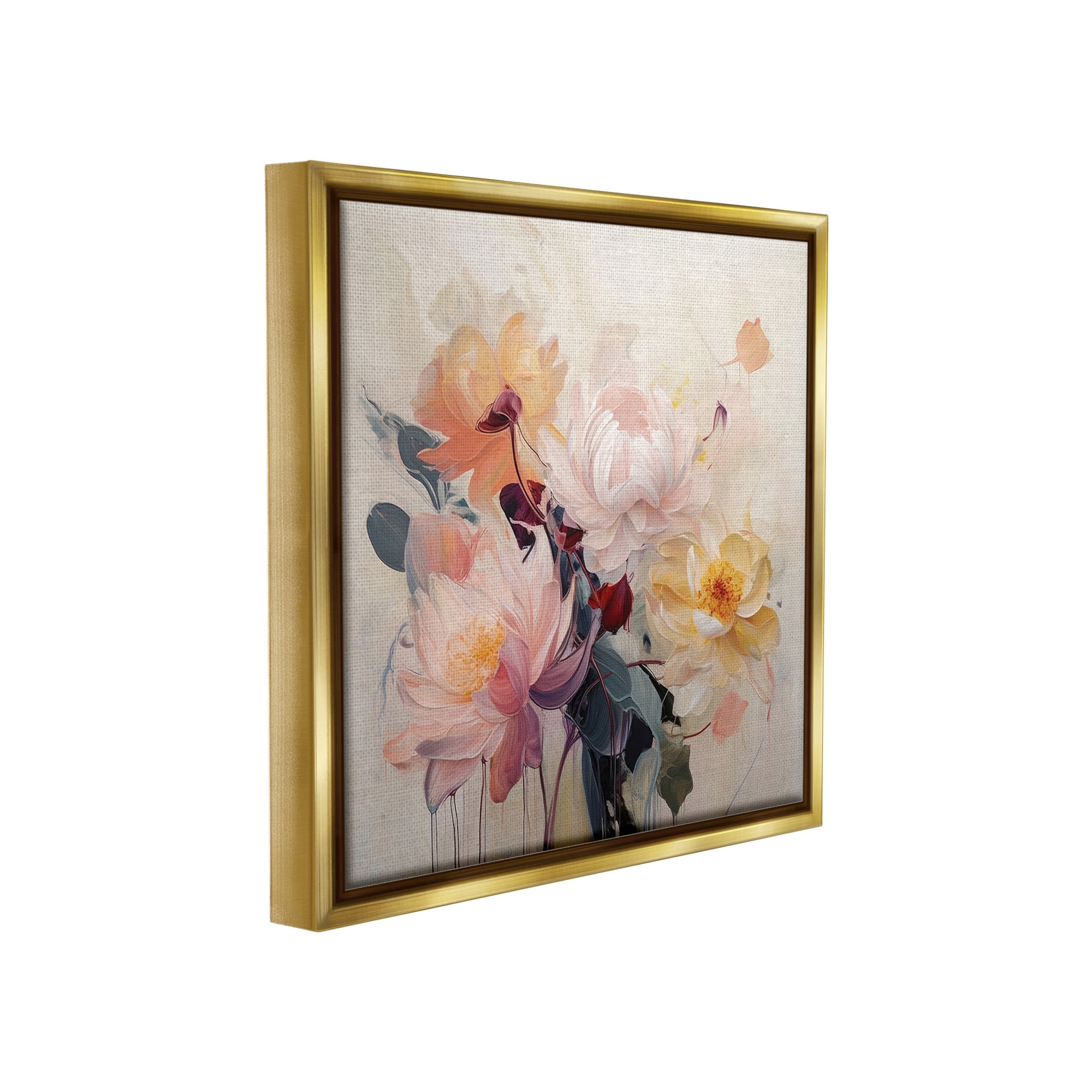 Stupell Industries Elegant Blooming Dahlias Botanical & Floral Painting Gold Floater Framed Canvas Art Print Wall Art, 25 x 25