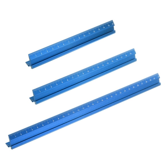 Uxcell 3pcs Woodworking Edge Ruler Set 16/20/30cm 90° V Shaped Straight Ruler, Blue