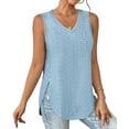 thumbnail image 3 of Summer V-neck T-shirt sleeveless hollow jacquard top casual vest for women, 3 of 5