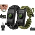thumbnail image 1 of PSK Paracord Bracelet 8-in-1 Personal Survival Kit Urban & Outdoors Survival Knife, Fire Starter, Glass Breaker, Survival Whistle, Signal Mirror, Fishing Hook & String, Compass (Black / Green), 1 of 8
